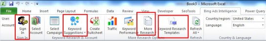 Bing Keyword Tool Excel Ribbon