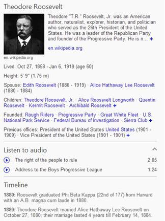 Bing Timeline of Theodore Roosevelt