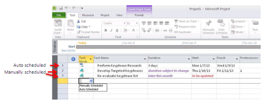 Microsoft Project Auto and Manually scheduled