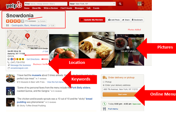 Yelp Page Example