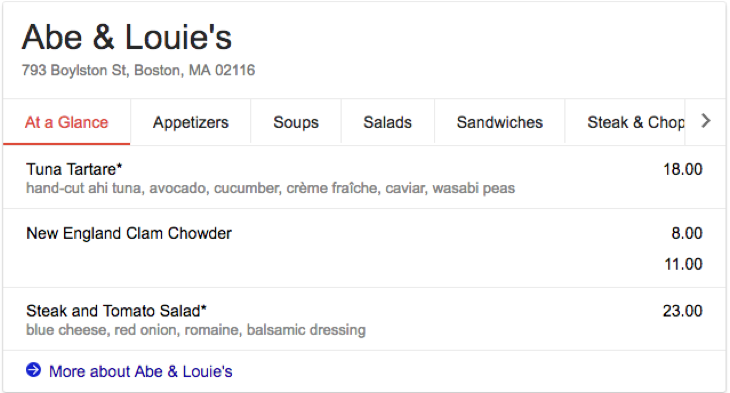 Google Structured Data: Abe & Louie's